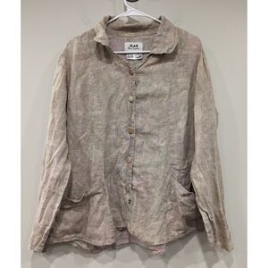 FLAX Lagenlook 100% Linen Pink Cream Green Blazer Jacket Button Up Medium